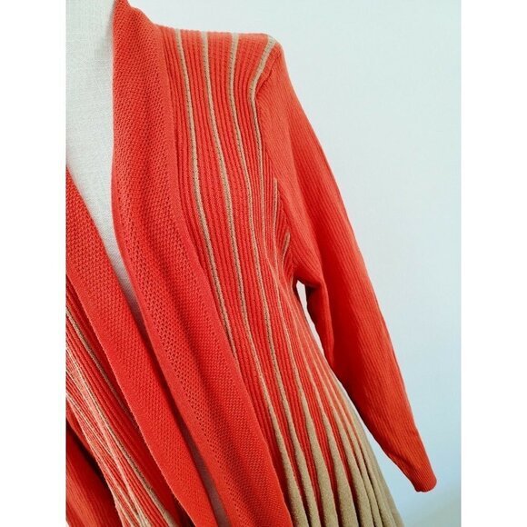Appraisal Burnt Orange Tan Ribbed Knit Open Front Cardigan Striped Sweater Sz 1X - Picture 2 of 4